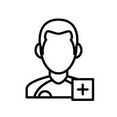 injured player icon. man with plus mark. simple illustration outline style sport symbol.