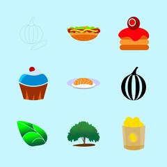 icons about Food with strawberry, dessert, potato, avocado and burger