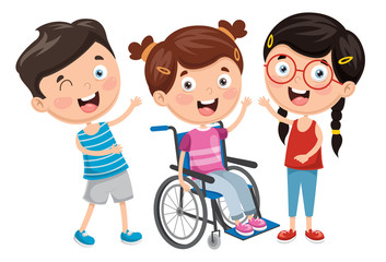 Vector Illustration Of Disabled Kid