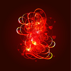 Love Magic: Vector Illustration Of Shining Hearts Whirlwind, Swirls.