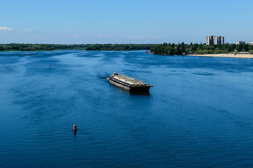 Fototapeta na wymiar Oil product tanker barge on river Dnieper