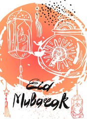 Eid Mubarak lettering,hand drawn abstract greeting background.Eid background,eid greetings card,eid card,amadan,eid celebration,eid al adha.Holiday,muslim community festival greeting card template