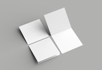 Bi fold square brochure or invitation mock up isolated on gray background.