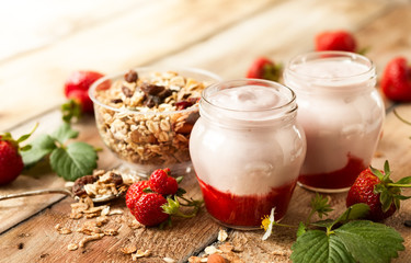 Strawberry yogurt in jars