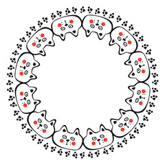 Hand Drawn Cat Round Frame