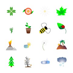 icon Nature with cactus, magma, pot, ladybug and bumblebee