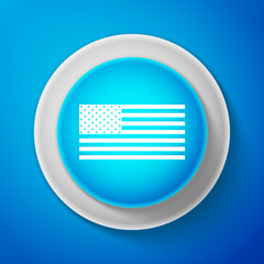 White American flag icon isolated on blue background. Flag of USA. Circle blue button with white line. Vector Illustration