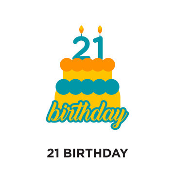 21 birthday logo design isolated on white background , colorful vector icon, brand sign & symbol for your business