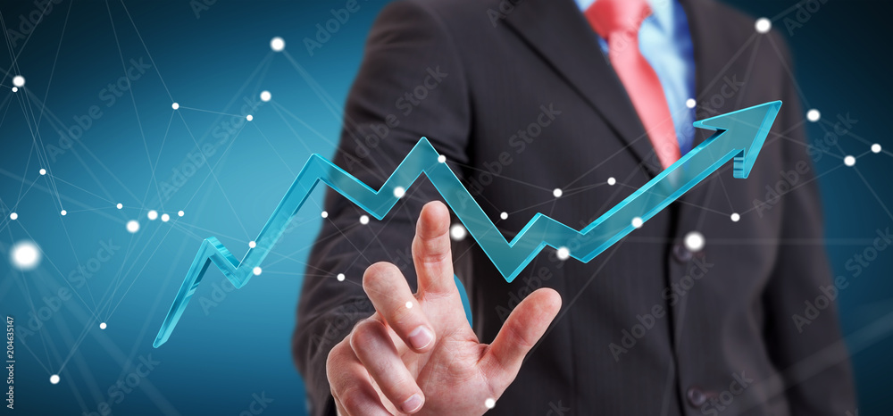 Poster businessman using digital modern arrow 3d rendering