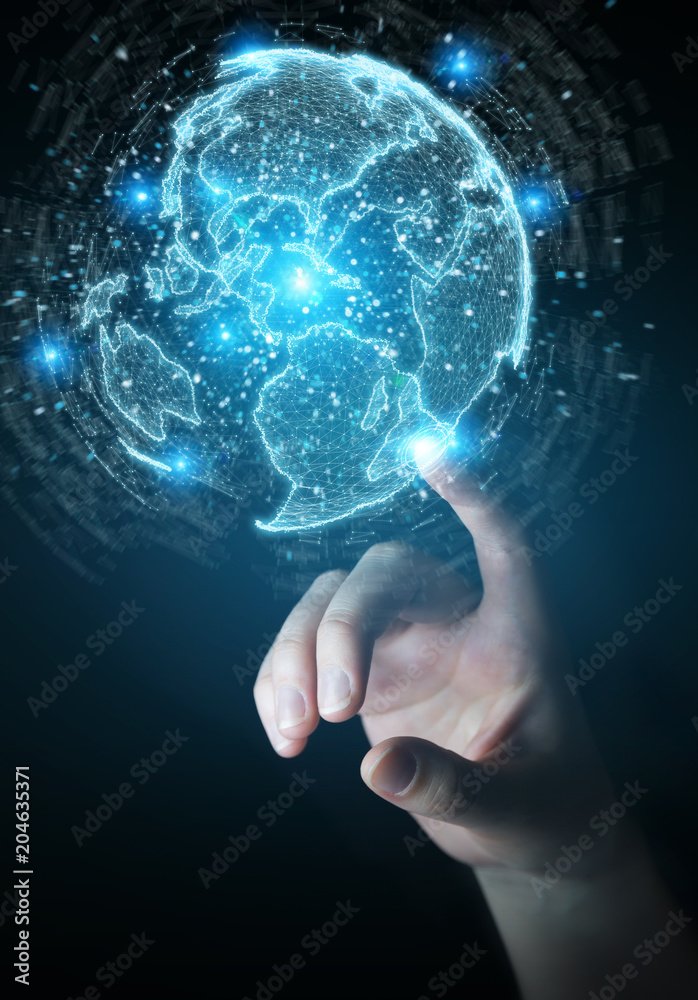 Canvas Prints businesswoman using globe network hologram with america usa map 3d rendering