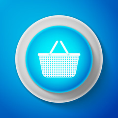 White Shopping basket icon isolated on blue background. Circle blue button with white line. Vector Illustration