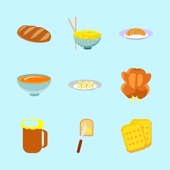 icons about Food with brown, agaric, mushroom, beer glass and baked