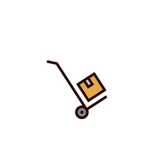 hand truck with cardboard box icon. relocation concept. simple clean thin outline style design.