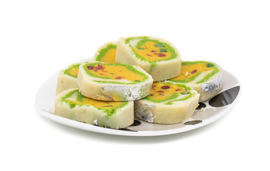 Indian Sweet food Mawa Peda Also know as pera or peday isolated on white background