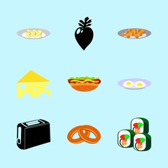 icons about Food with cheese, toasted, organic, seaweed and food