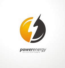 Power energy service and supply creative logo design idea with circle shape and bolt symbol in negative space. 