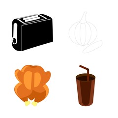 icons about Food with vegetable, breakfast, meat, fried and baked
