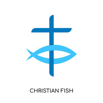christian fish logo isolated on white background , colorful vector icon, brand sign & symbol for your business