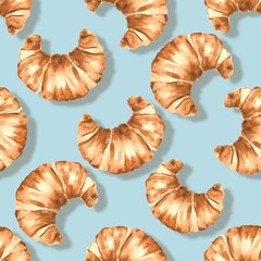 Traditional french croissant, watercolor seamless pattern 3