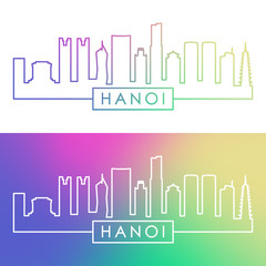Hanoi skyline. Colorful linear style. Editable vector file.