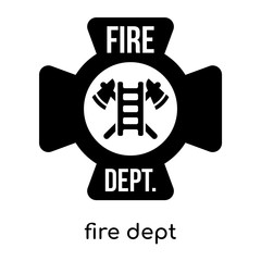 fire dept symbol isolated on white background , black vector sign and symbols