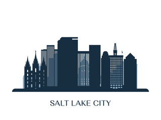 Naklejka premium Salt lake city skyline, monochrome silhouette. Vector illustration.