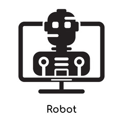 Robot icon isolated on white background , black filled vector sign and symbols