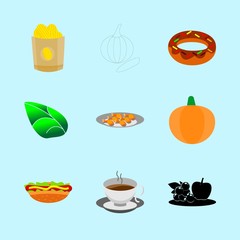 icons about Food with breakfast, cream, potato, leaf and still life