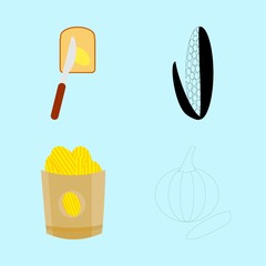 icons about Food with farm, butter, fatty bread, knife and corn