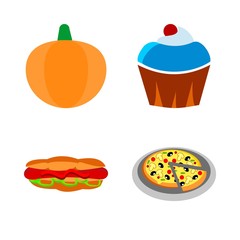 icons about Food with cream, bread, tomato, pumpkin and gloomy
