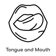 Tongue and Mouth icon isolated on white background , black outline sign, linear modern symbol
