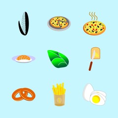 icons about Food with folk, restaurant, mozarella, popcorn and corn