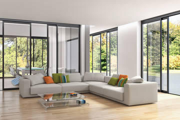 Fototapeta premium Modern bright interiors apartment 3D rendering illustration