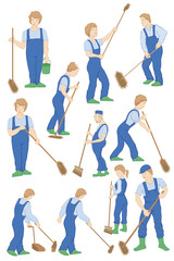 A set of characters wipers, cleaners