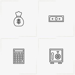 Ecommerce line icon set with money bag, safe and money