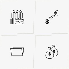 Finance line icon set with bank employee, folder and money bag