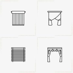 Curtains & Blinds line icon set with blinds and curtains