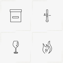 Delivery line icon set with fragile , fire  and thermometer