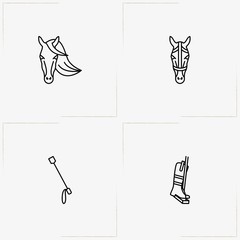 Equestrian Sport line icon set with jockey stick , horse and jockey shoe - 204642579
