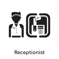 Receptionist isolated on white background , black filled vector sign and symbols