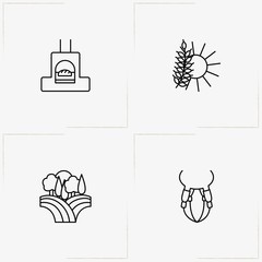 Bread & Milk line icon set with spica, bread oven  and udder
