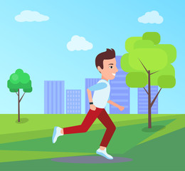 Man Running at Park in Summer Vector Illustration