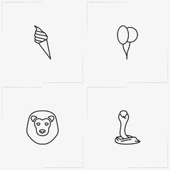 Circus line icon set with balloons, cobra and lion © Orkhan