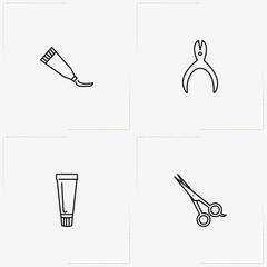 Barbershop line icon set with scissor and cream tube