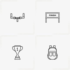 Bicycle Sport line icon set with finish sign, bicycle steering wheel  and trophy