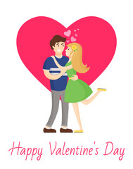 Happy Valentines Day Poster Boy and Girl Hugging