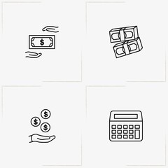 Finance line icon set with money, earnings and calculator