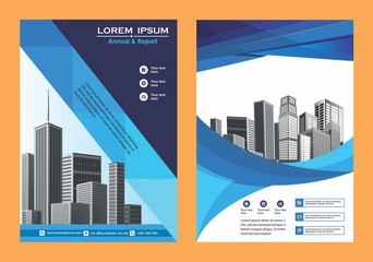 modern cover, brochure, layout for annual report with city background
