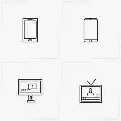Communications line icon set with mobile , television and billboard