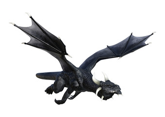Obraz premium Renderowania 3D Fantasy Black Dragon na białym tle